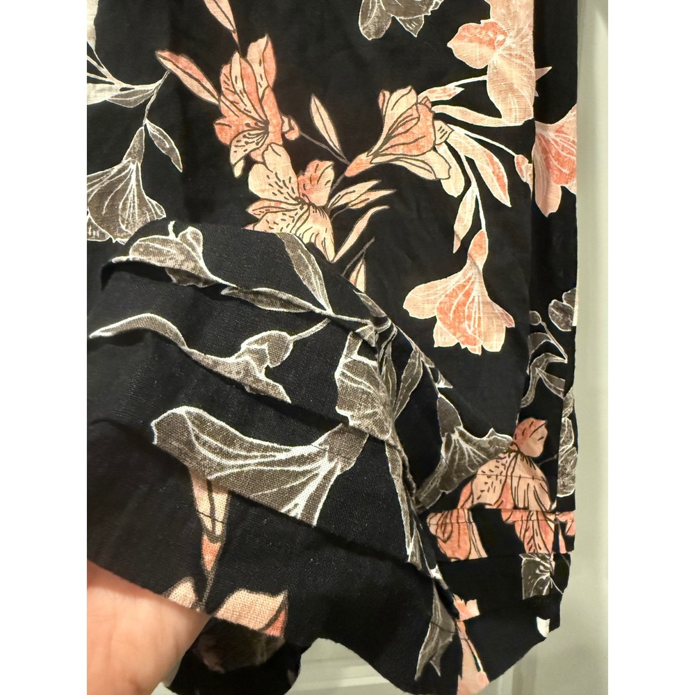 Nicole Miller Original Linen Blend Floral Lily Shift Dress Black Peach Large - Picture 2 of 7